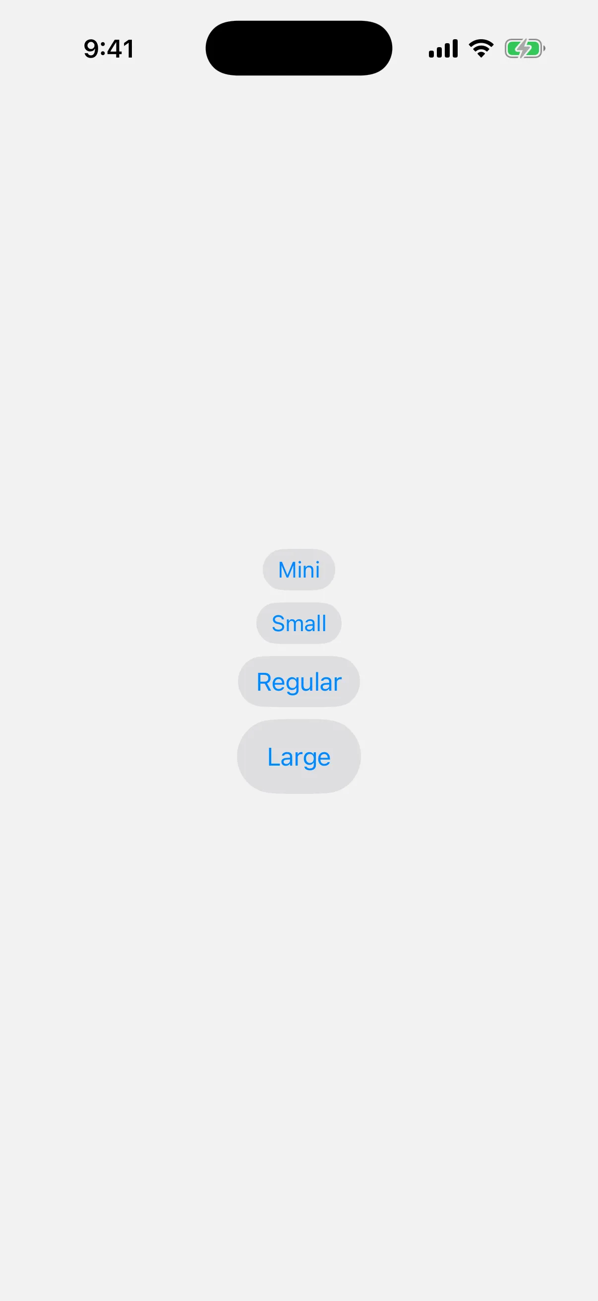 Four bordered buttons at the mini, small, regular, and large sizes