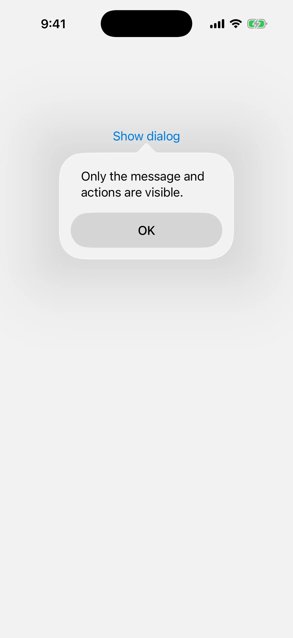 A dialog showing only a message and an OK button, with no title