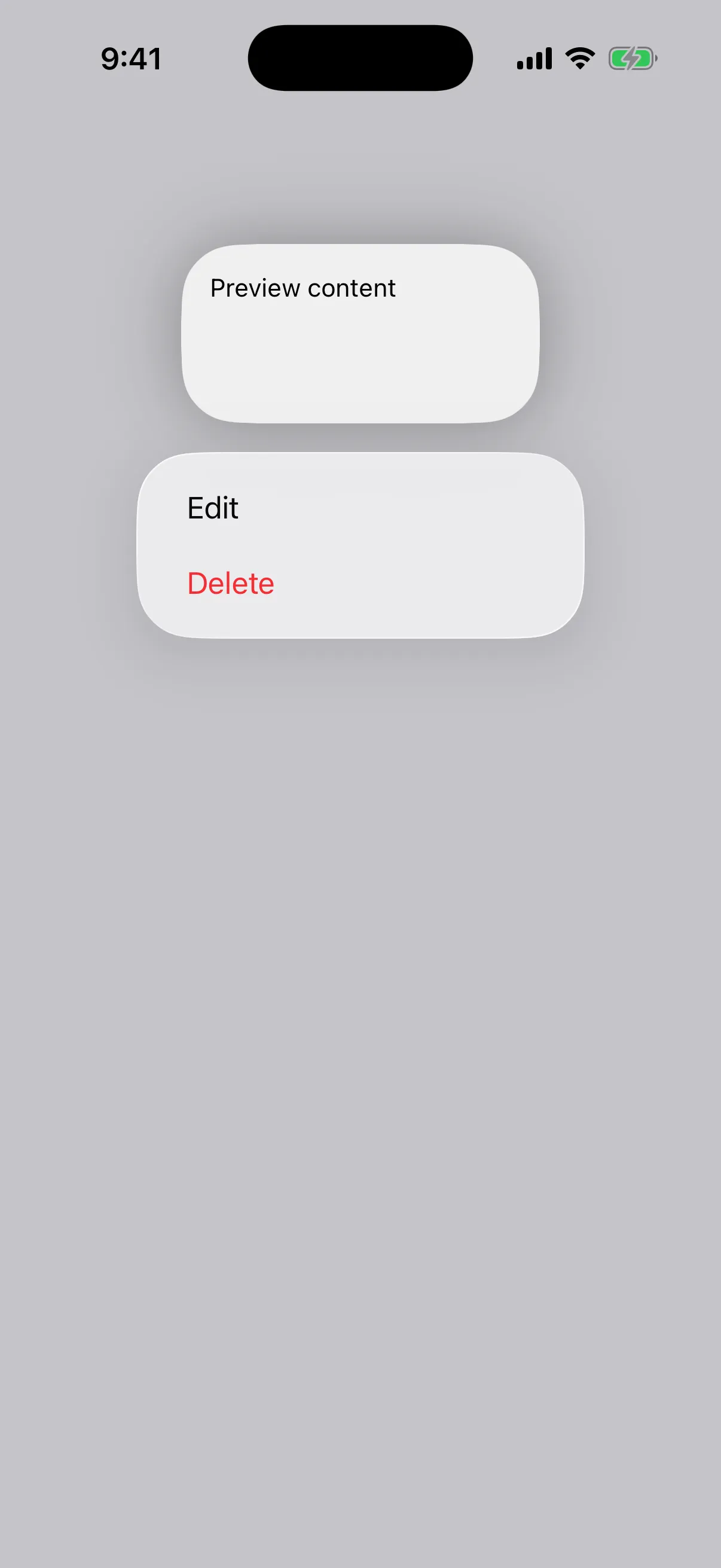 A context menu with a Preview content card above the Edit and Delete items