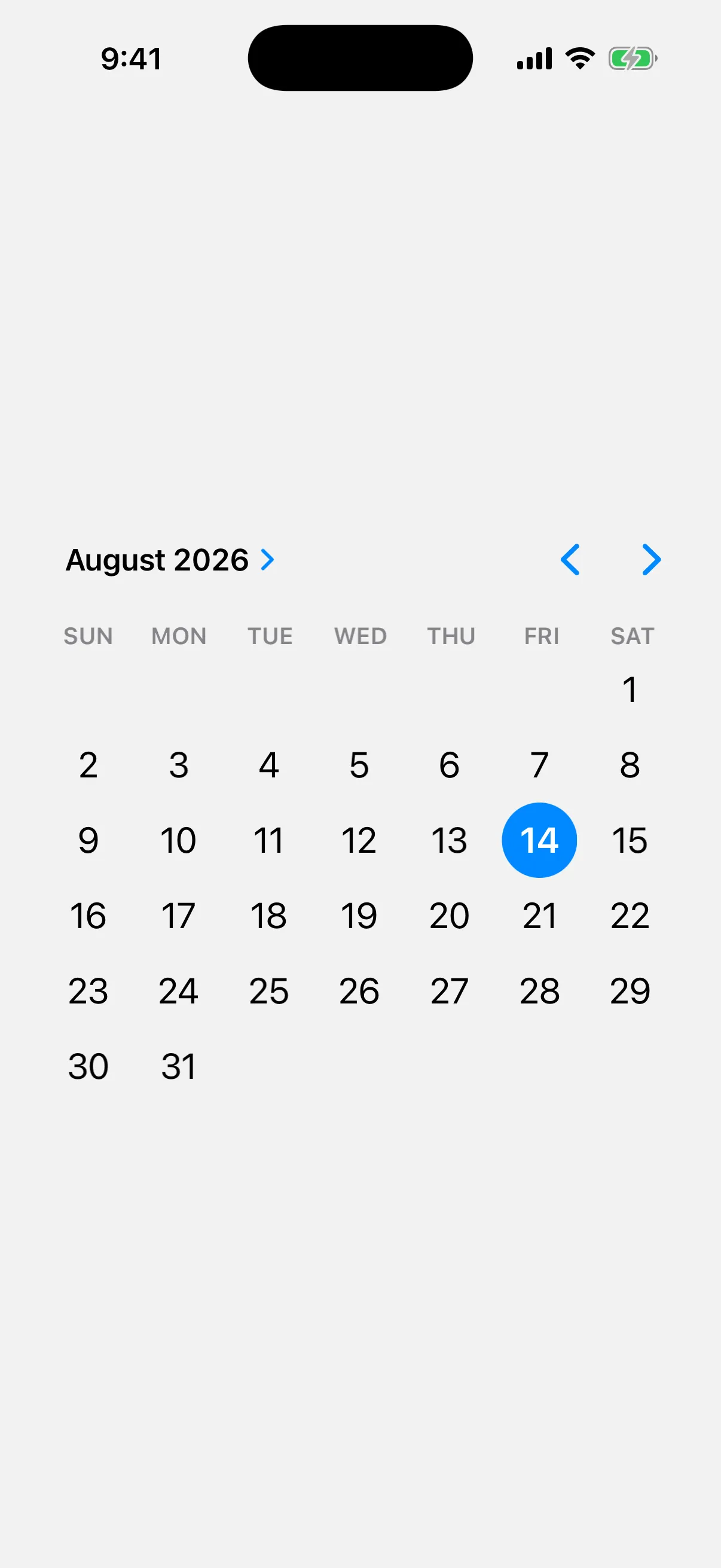 A graphical style picker showing a month calendar with the current day selected
