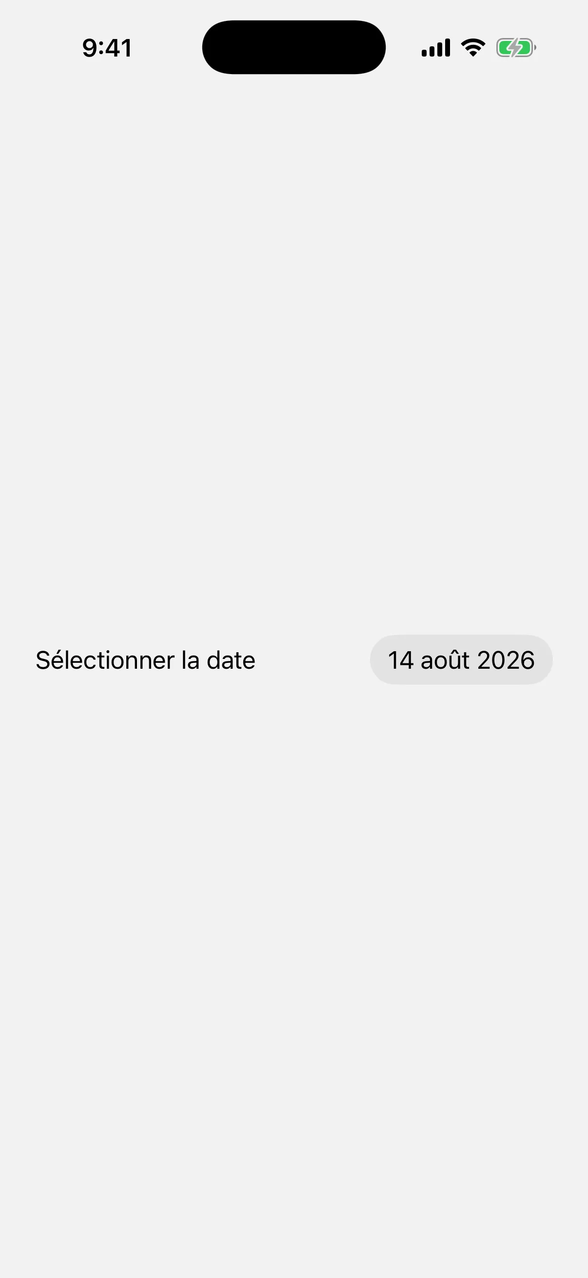 A picker labelled Sélectionner la date showing the date in French