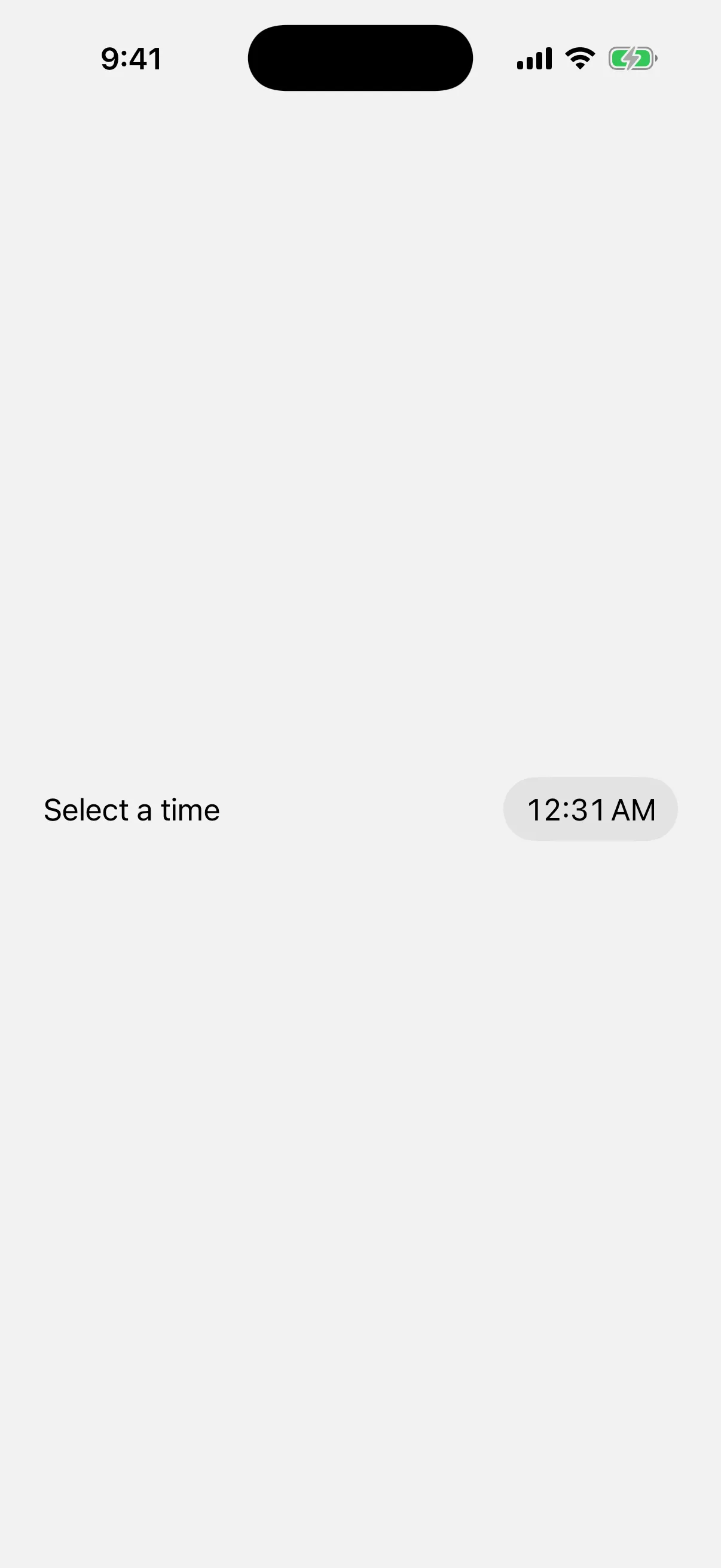 A Select a time row with the current time in a compact button
