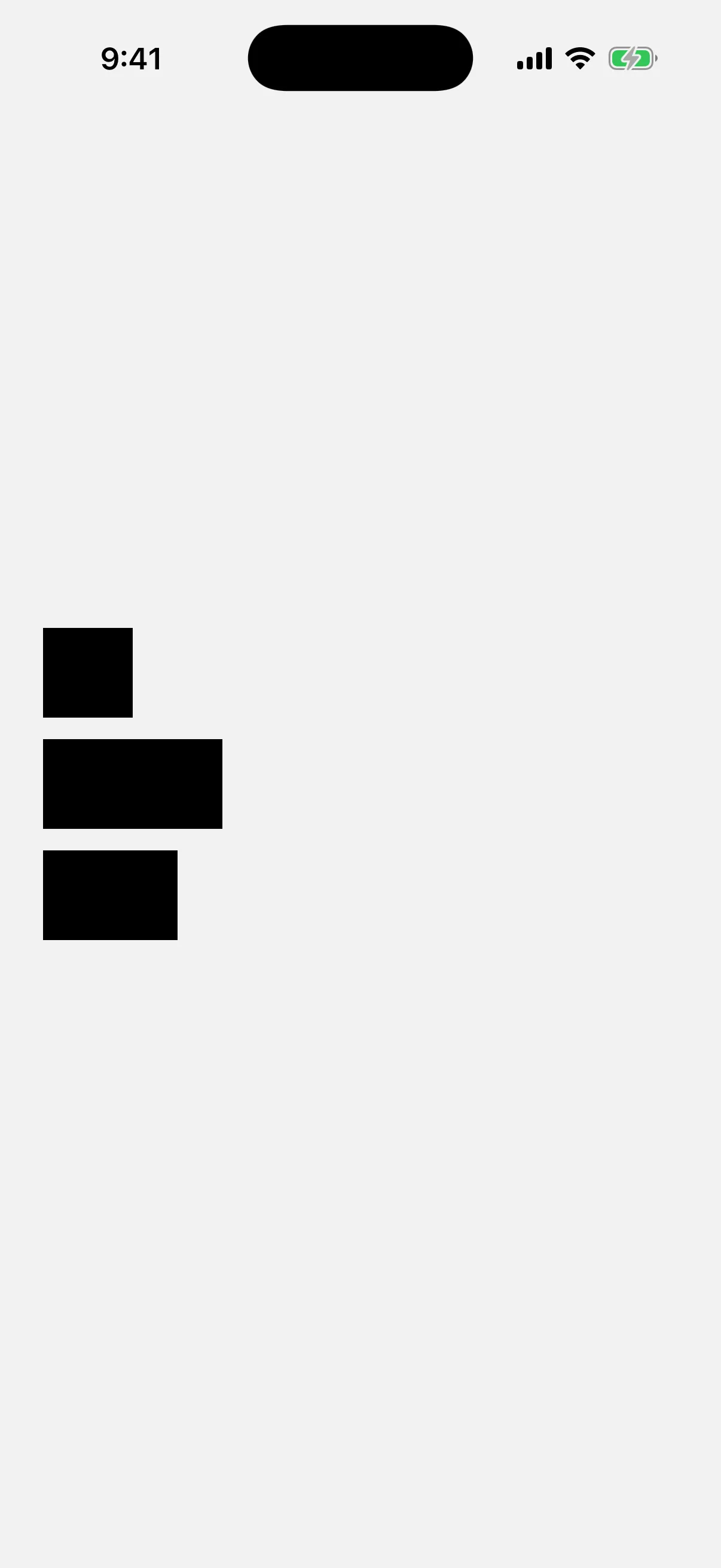 Three rectangles of different widths stacked vertically, aligned to the leading edge.
