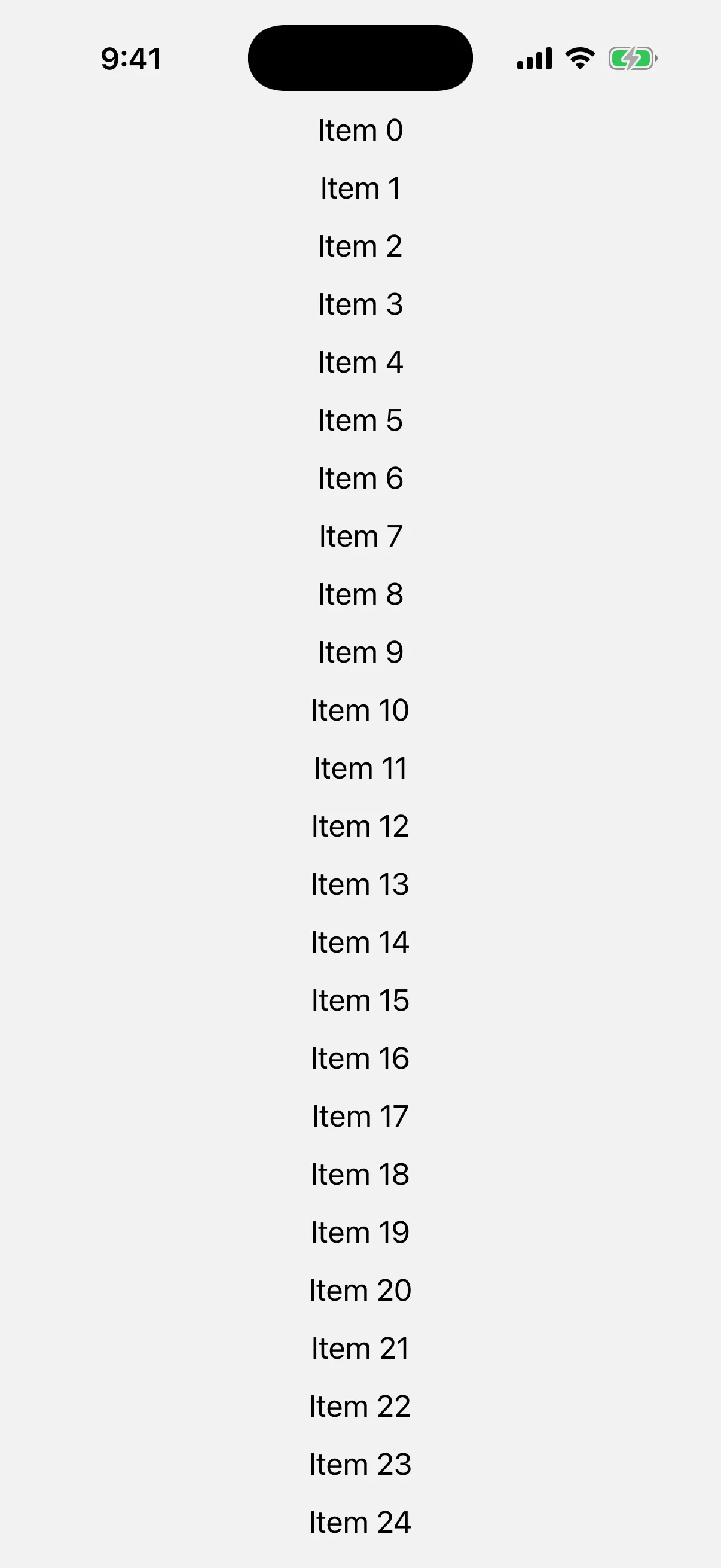A vertical list of items numbered zero to twenty-four.