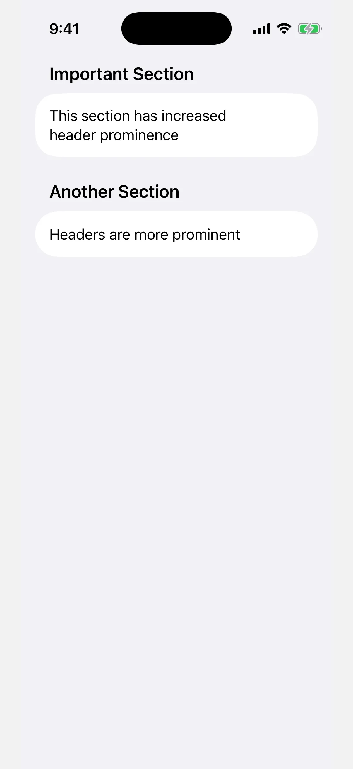 Two list sections with large prominent headers