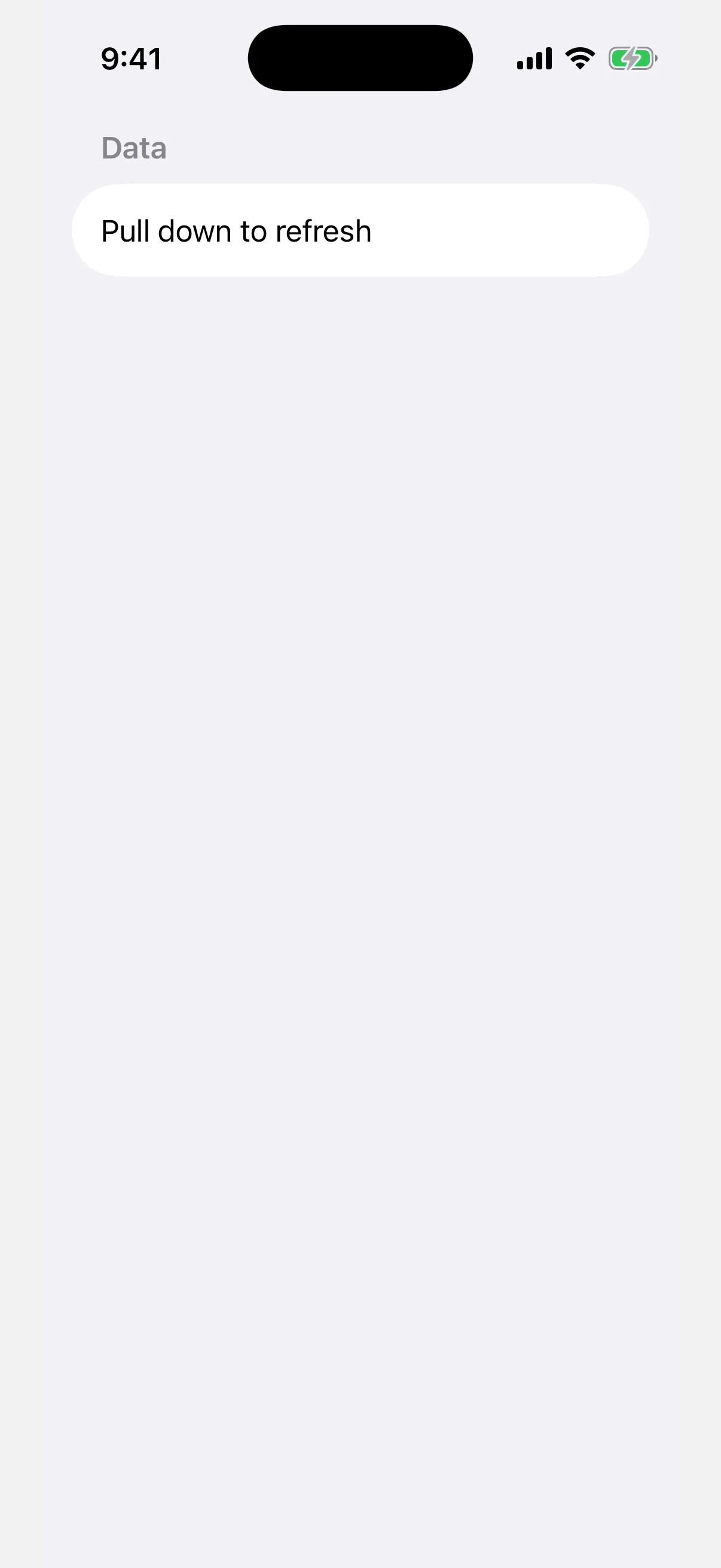 A list with a Pull down to refresh row