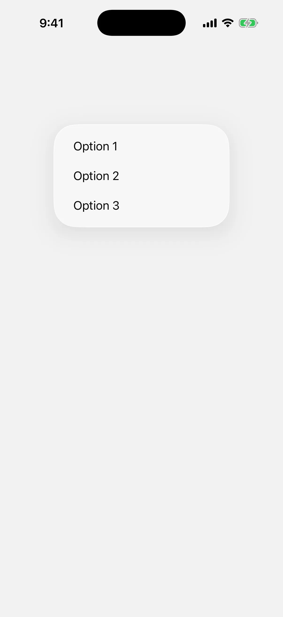 An open menu listing Option 1, Option 2, and Option 3