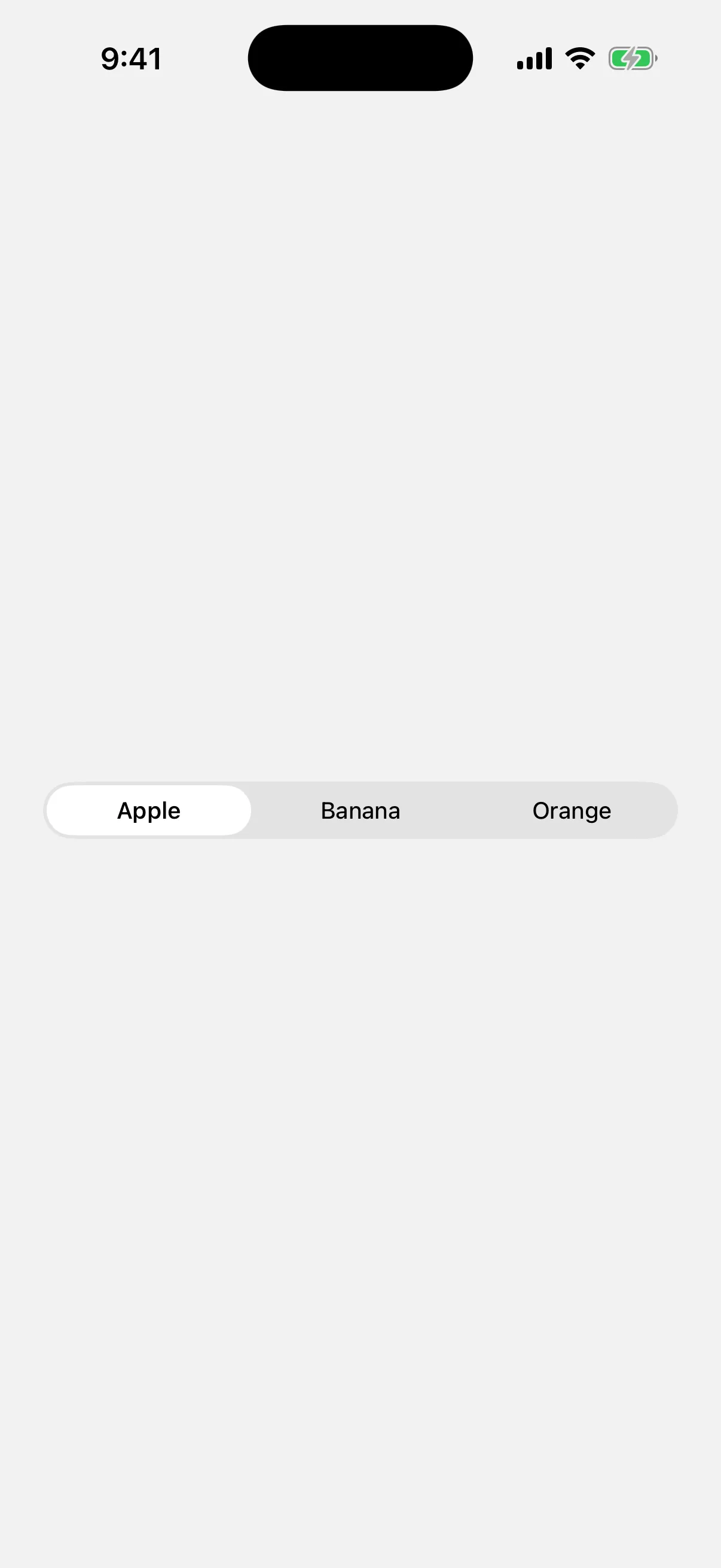 A segmented control with Apple selected, next to Banana and Orange