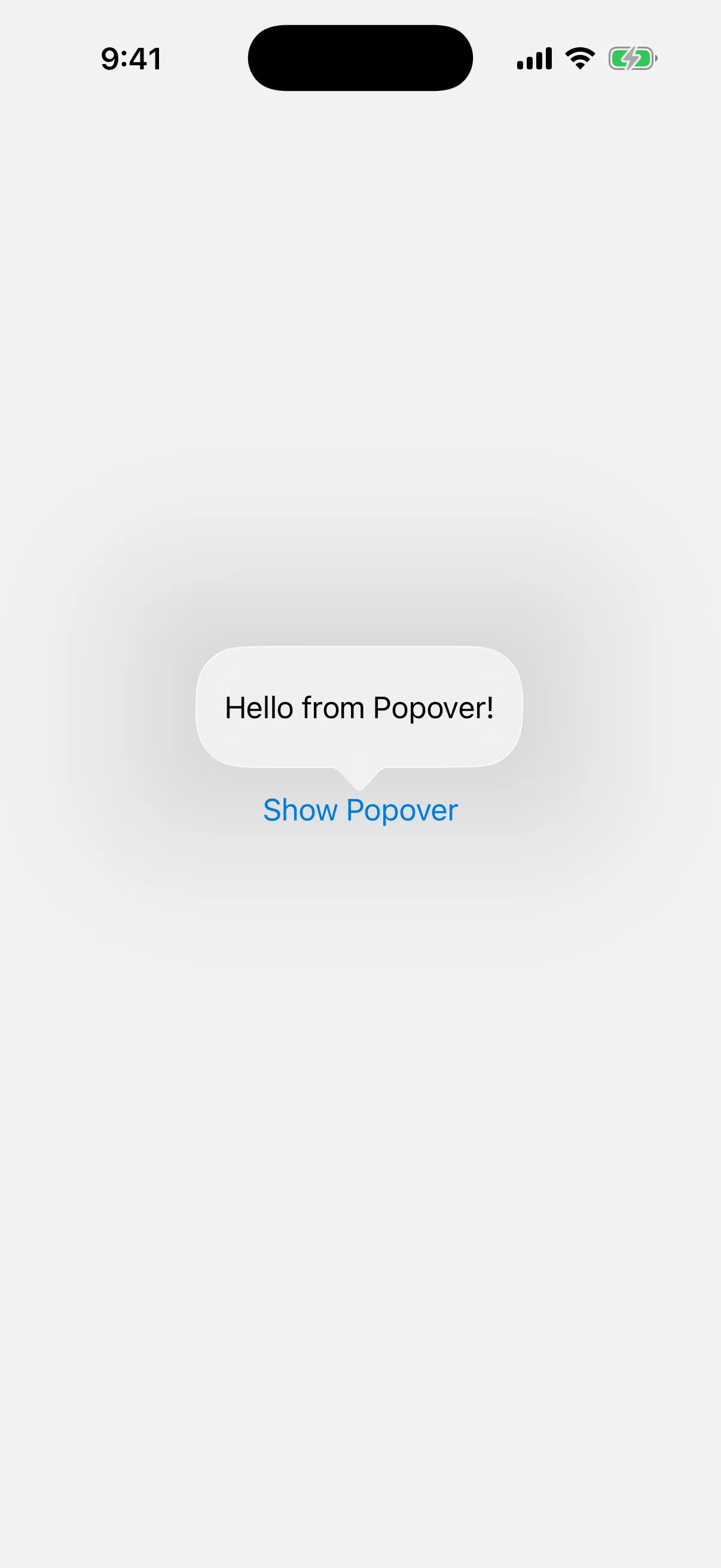 A popover reading Hello from Popover! floating above its trigger button