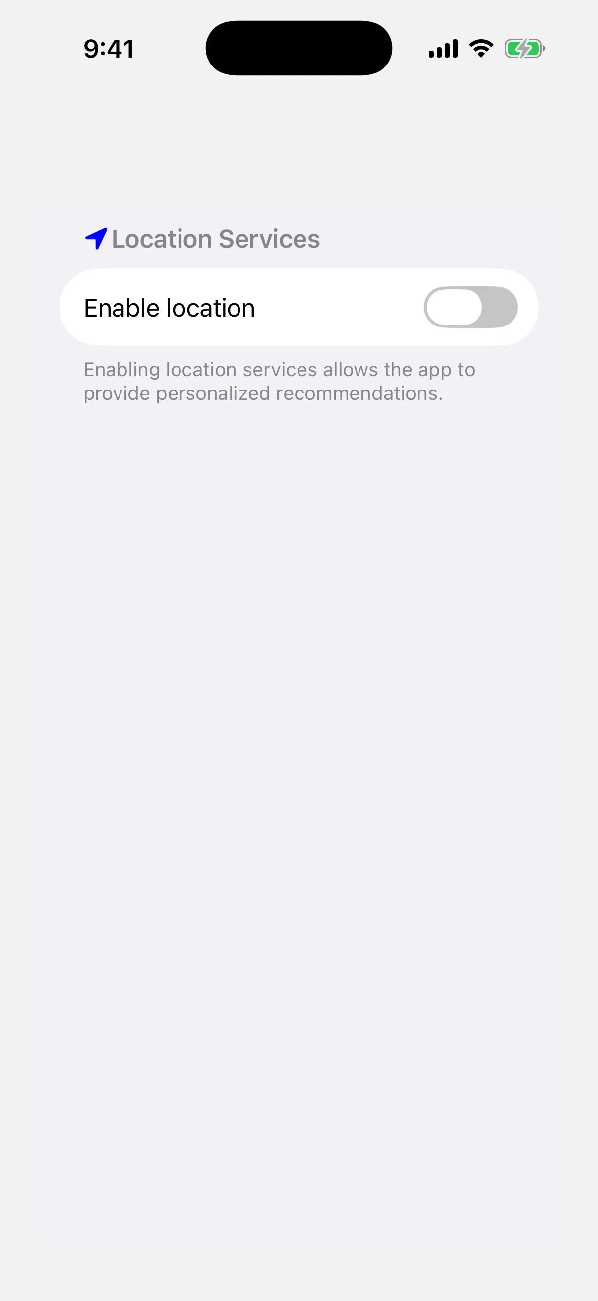 A section with a location icon in its header, a toggle row, and footer text below