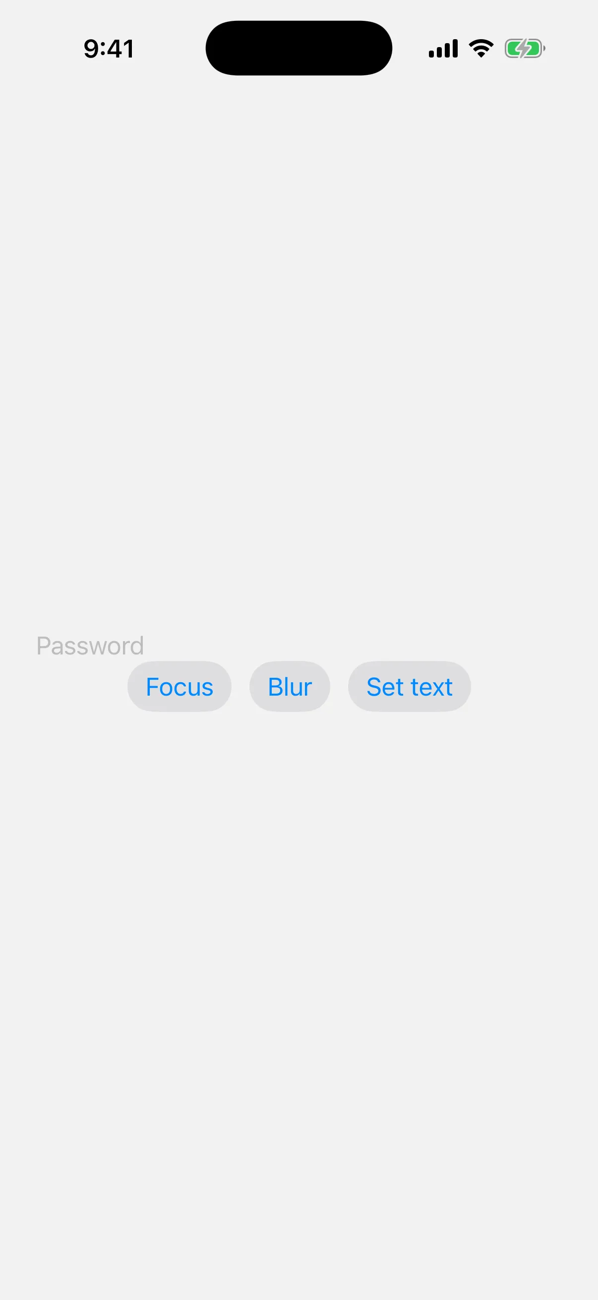 A secure field above a row of Focus, Blur, and Set text buttons