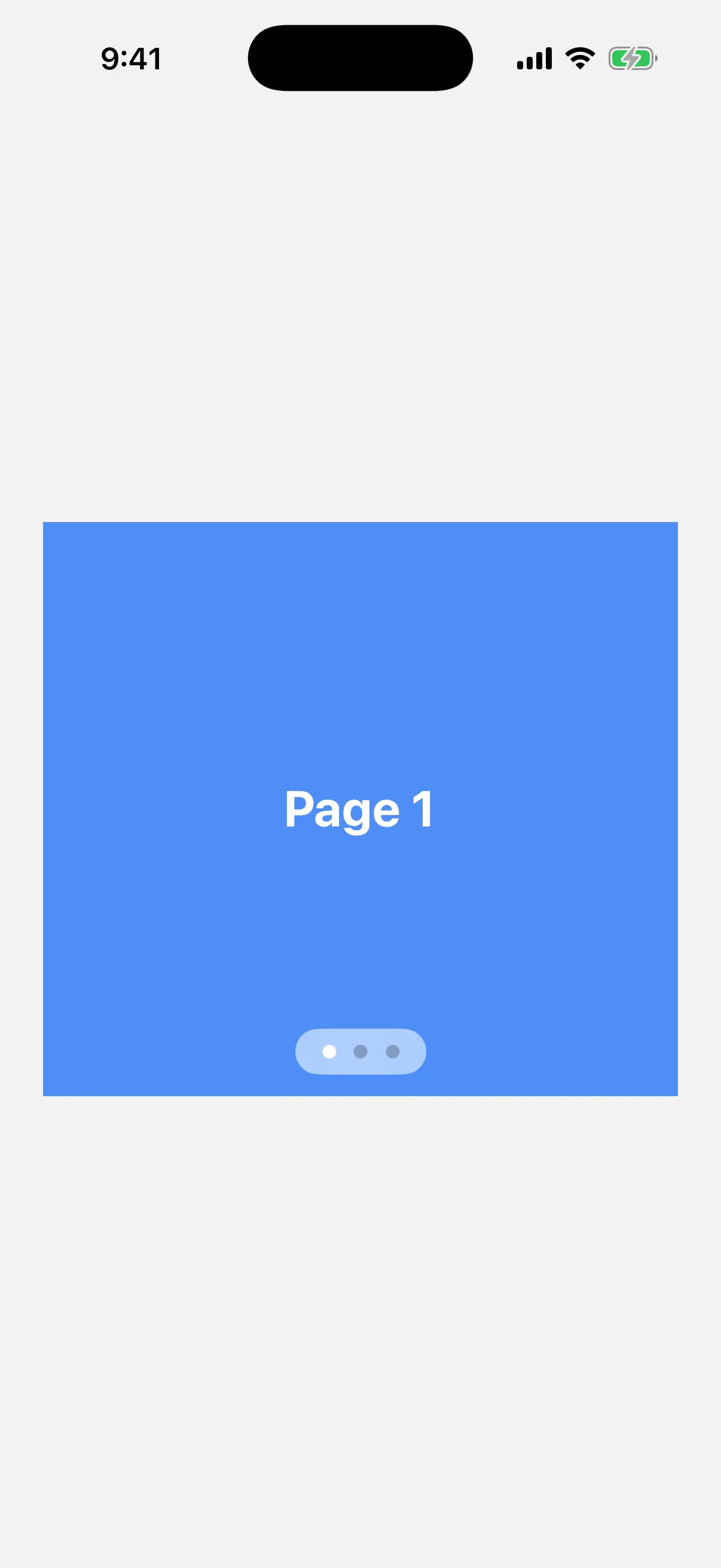 A blue pager page labeled Page 1 with three dots inside a translucent pill