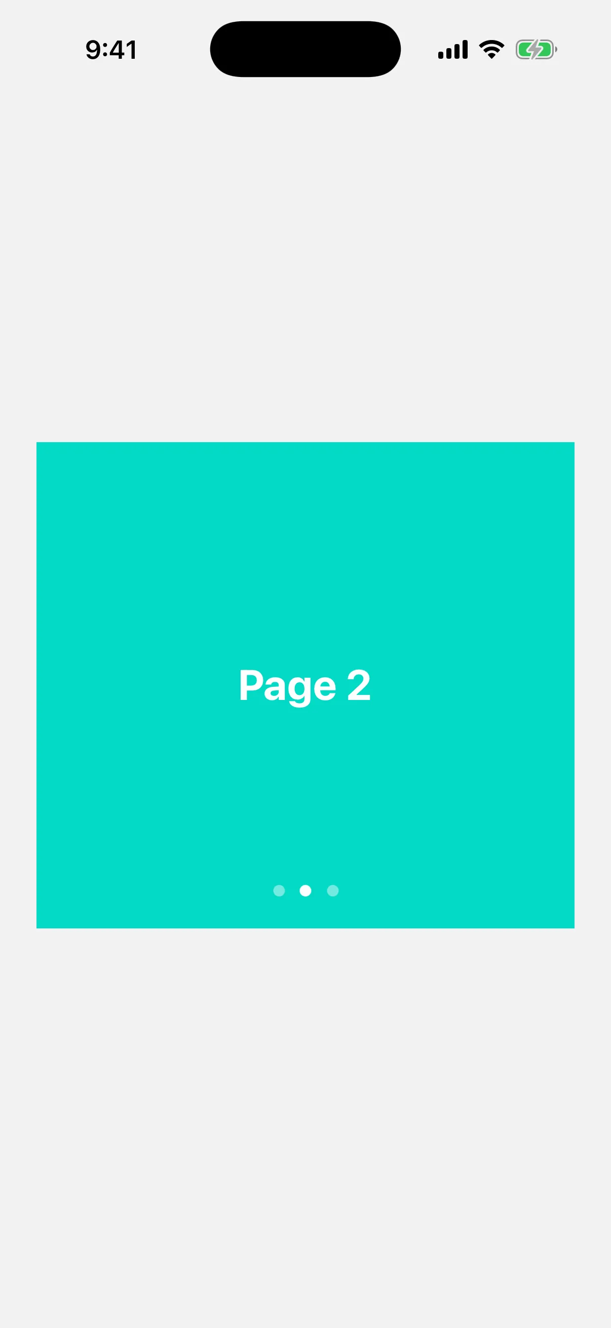 A teal pager page labeled Page 2, with three dot indicators and the middle dot active