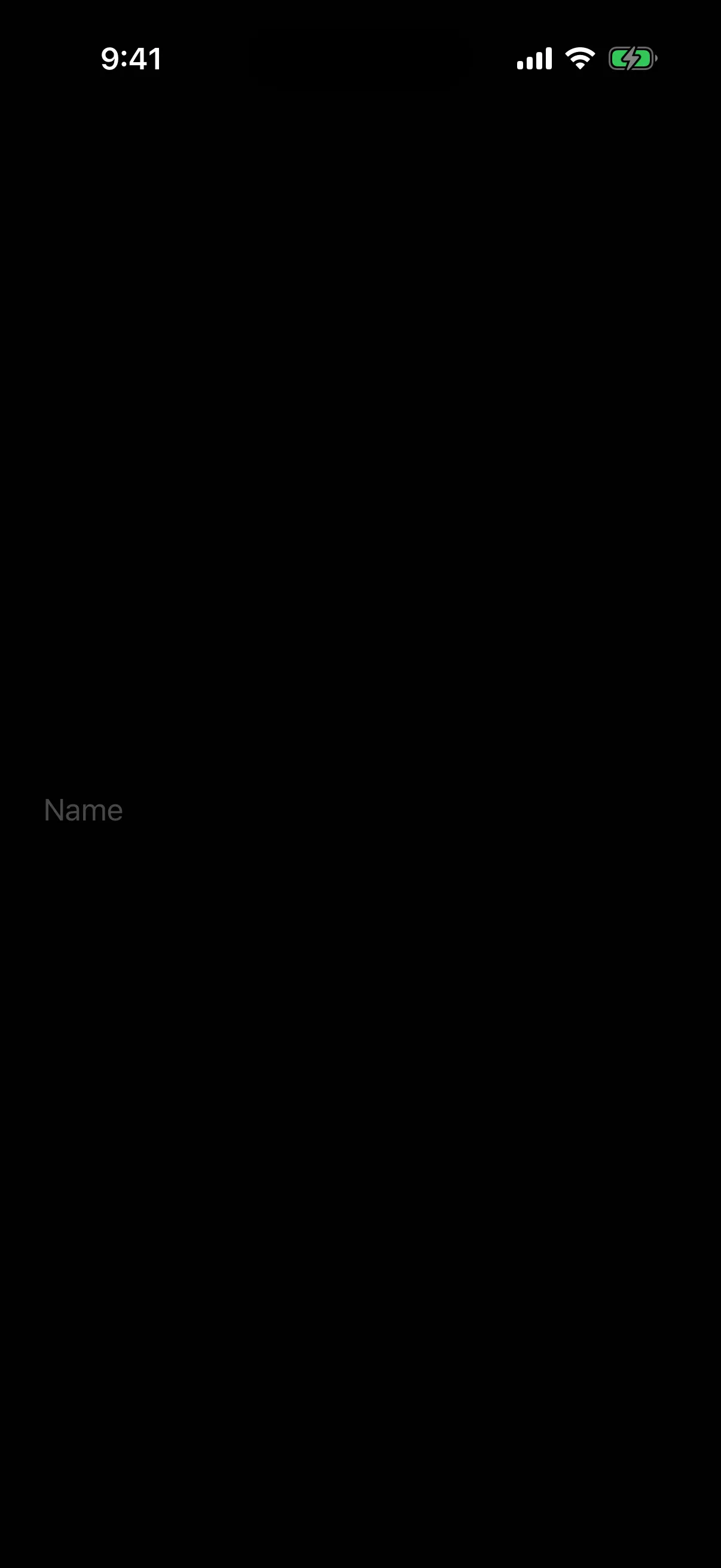 An empty text field showing the placeholder Name