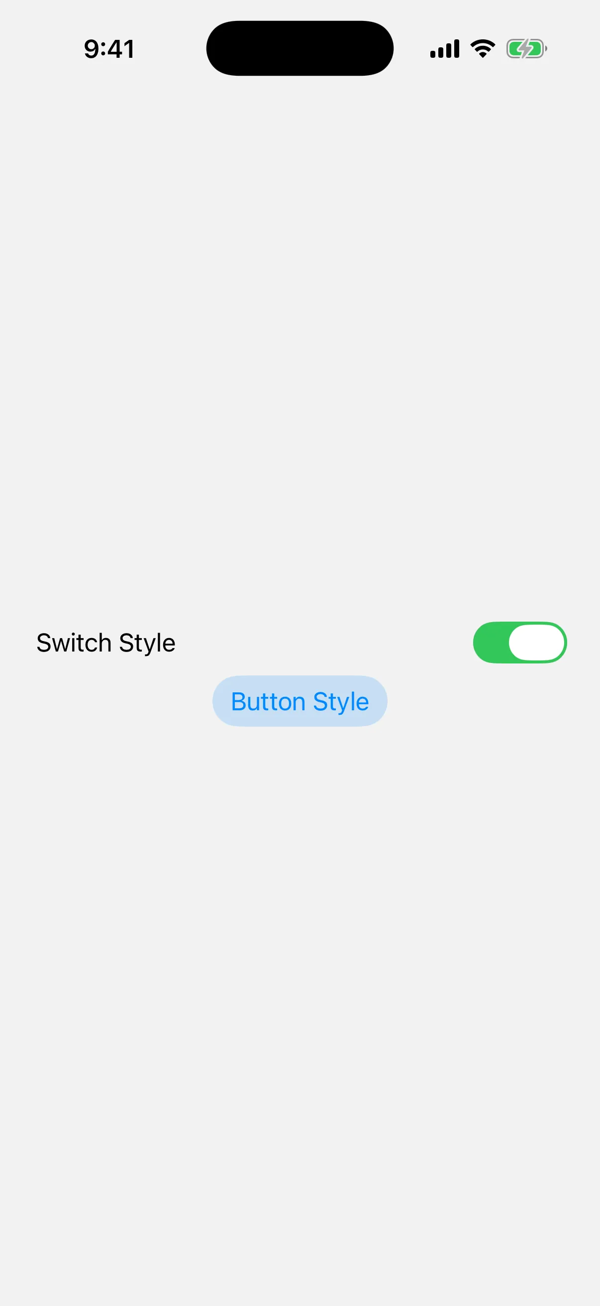 A Switch Style row with its switch turned on, above a Button Style toggle in its selected filled state