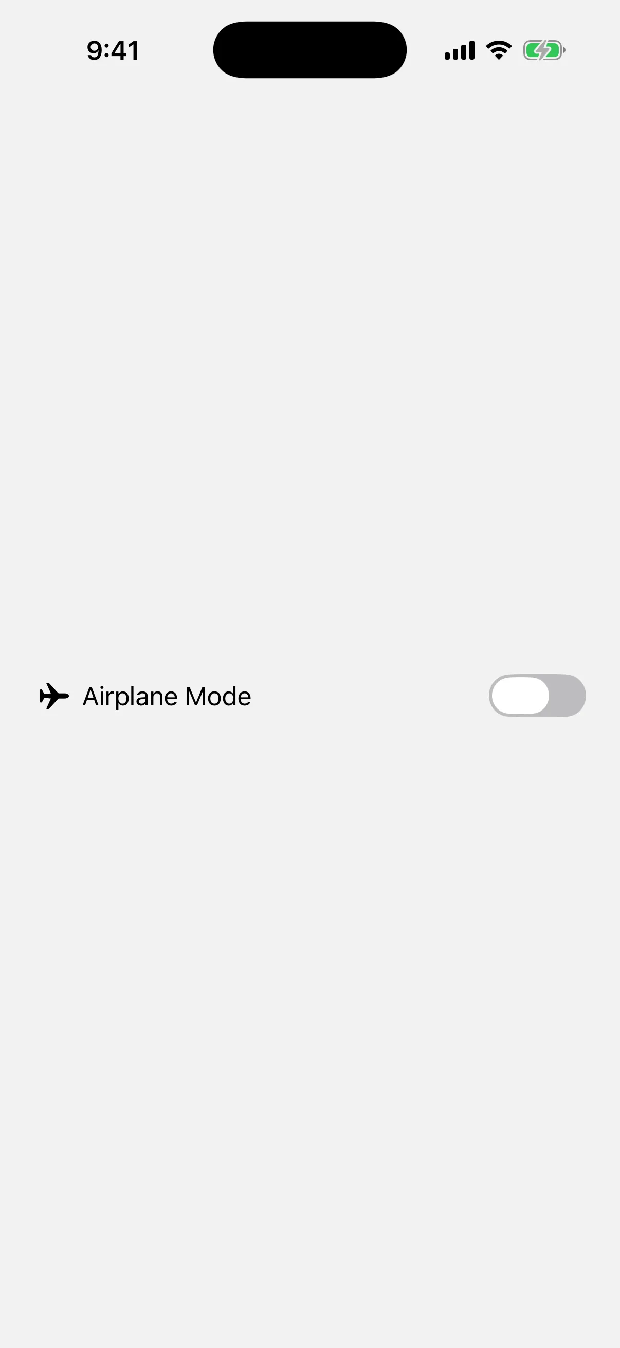 A row with an airplane icon labeled Airplane Mode and a switch turned off