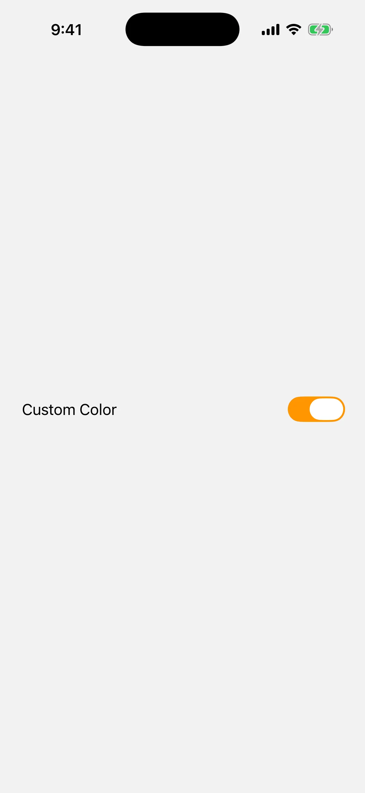 A row labeled Custom Color with a switch turned on and tinted orange