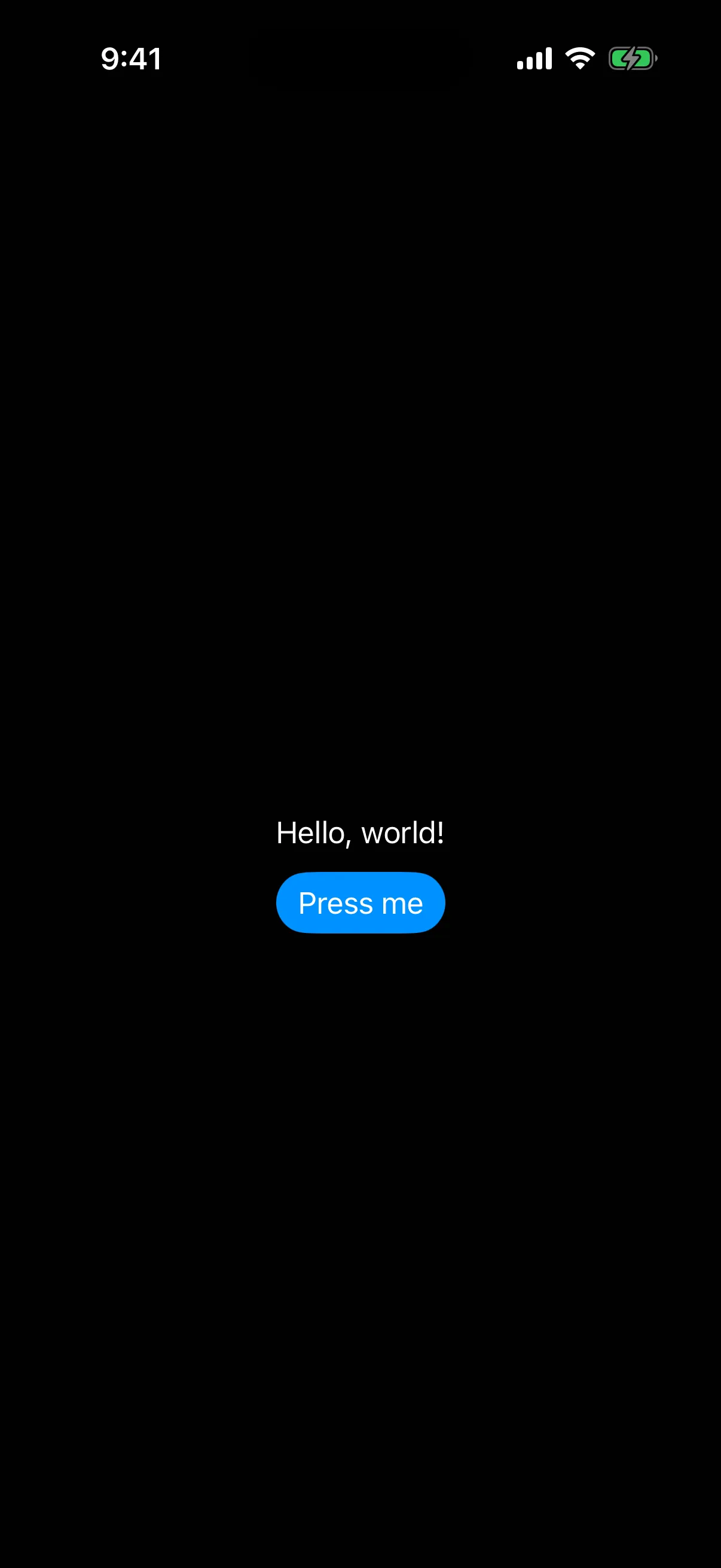 A Hello world label above a filled Material 3 button