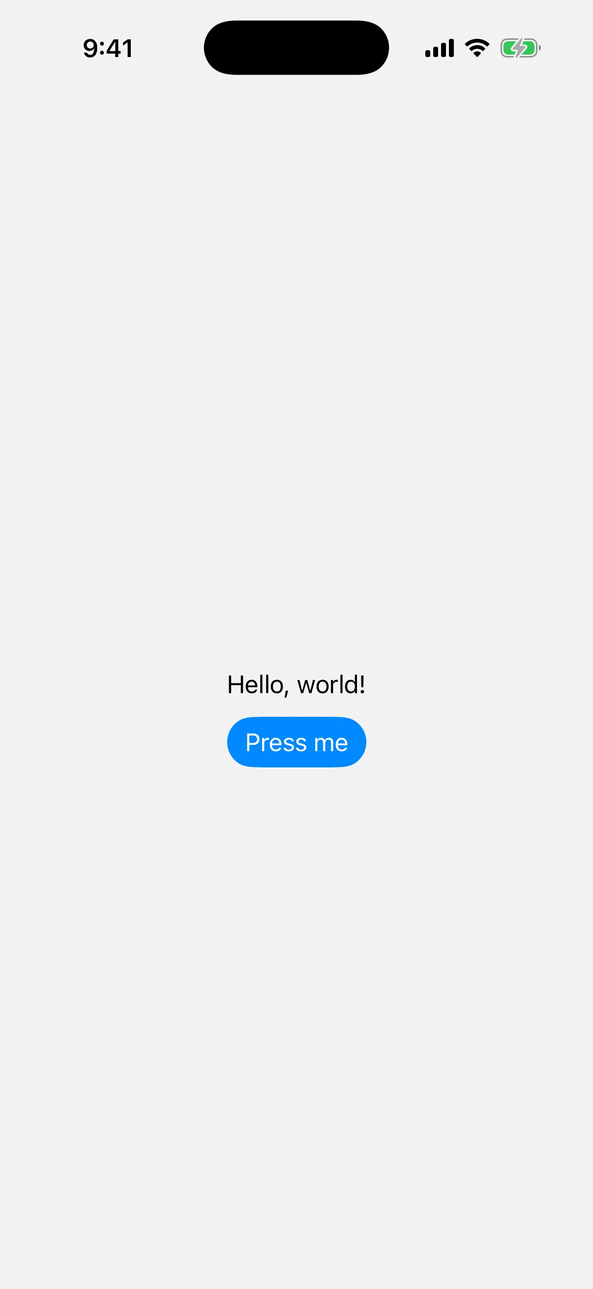 A Hello world label above a filled Material 3 button